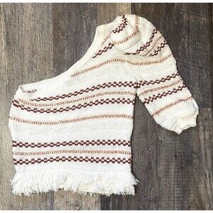 House of Harlow 1960 One Shoulder Cropped Knit Fringe Sweater Boho Small